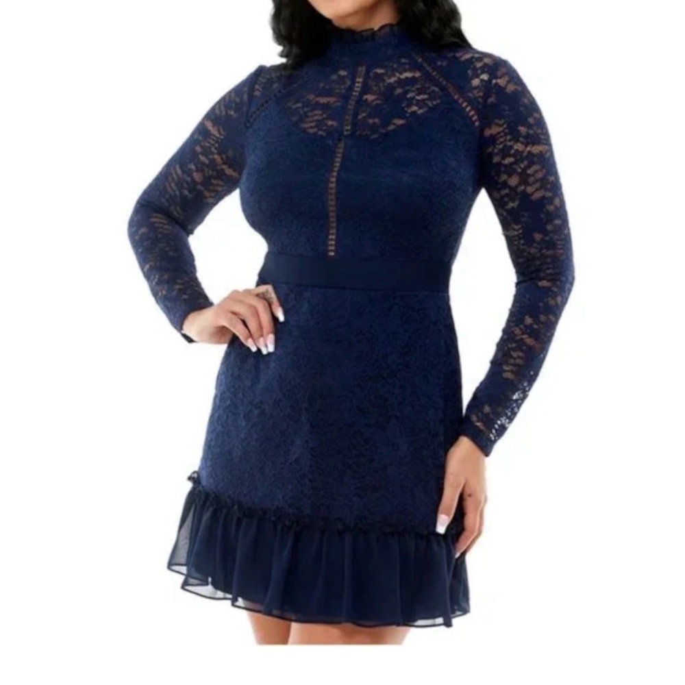 B Darlin Navy Long Sleeve Lace Dress